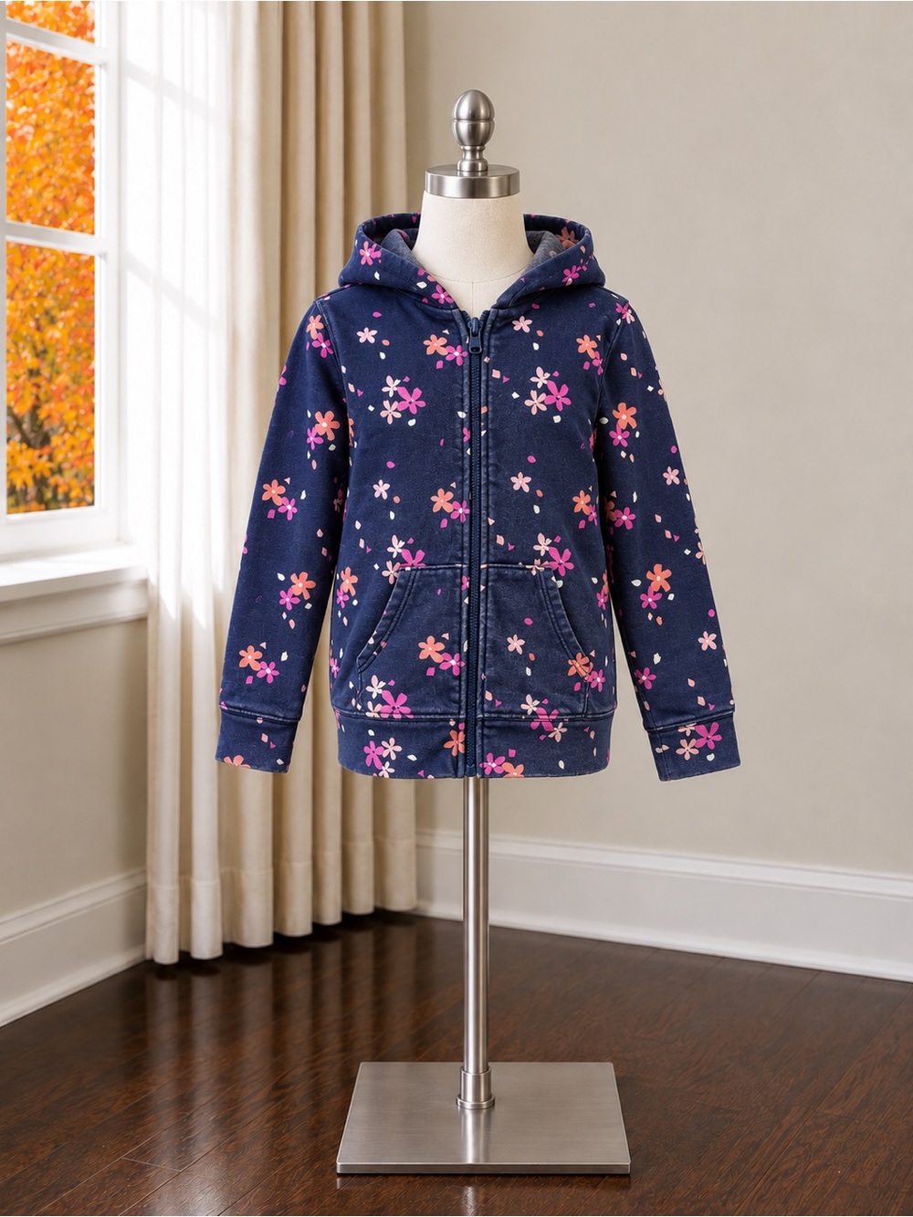 Gymboree Navy Floral Zip Hoodie